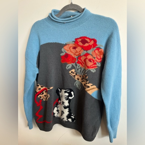 Krizia MAGLIA Wool-Cashmere-Angora embroidered bunch of flowers with dog - Picture 9 of 14